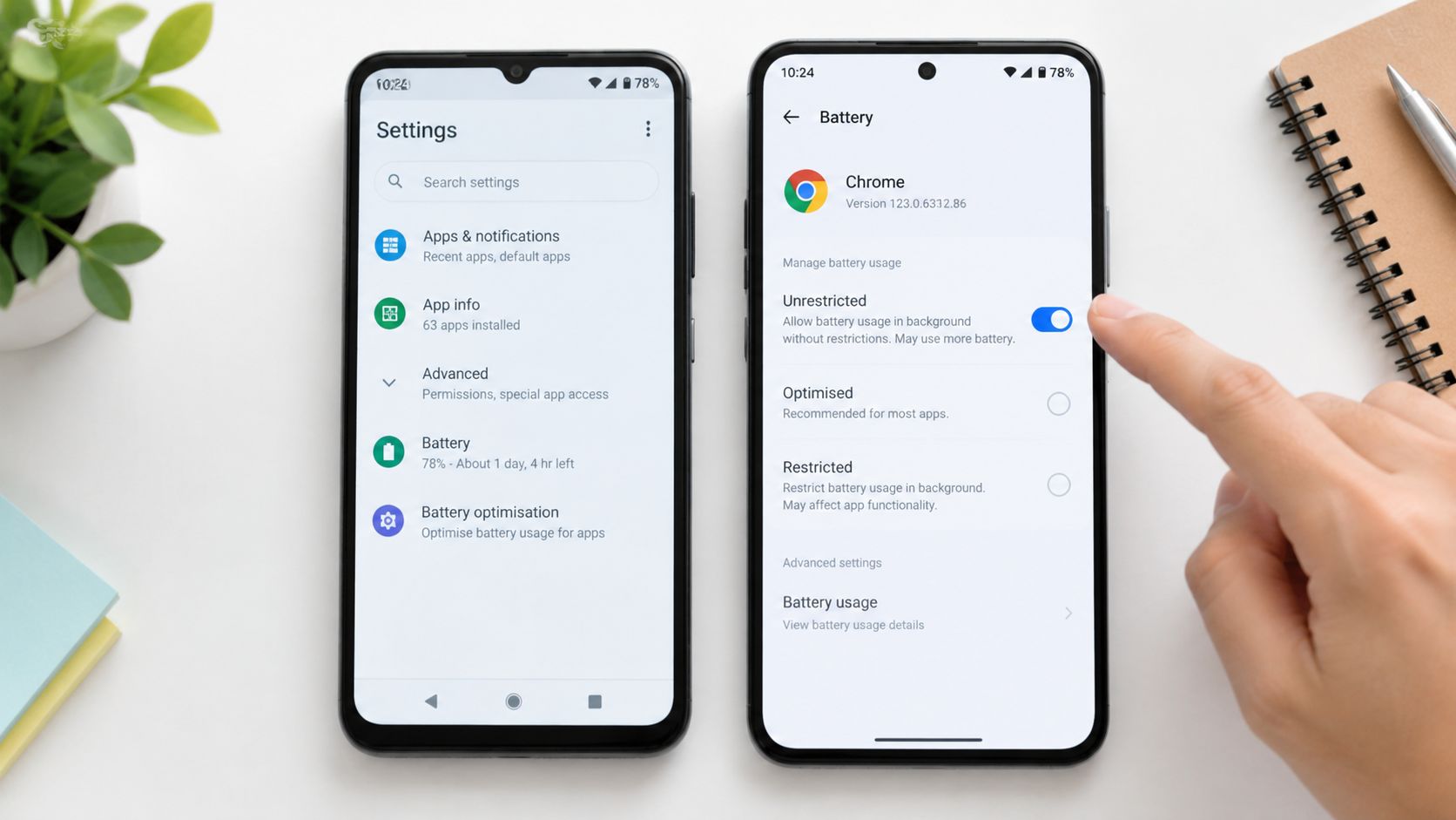 Screenshot from https://highflow.example.com/images/battery-optimisation-android-12.png